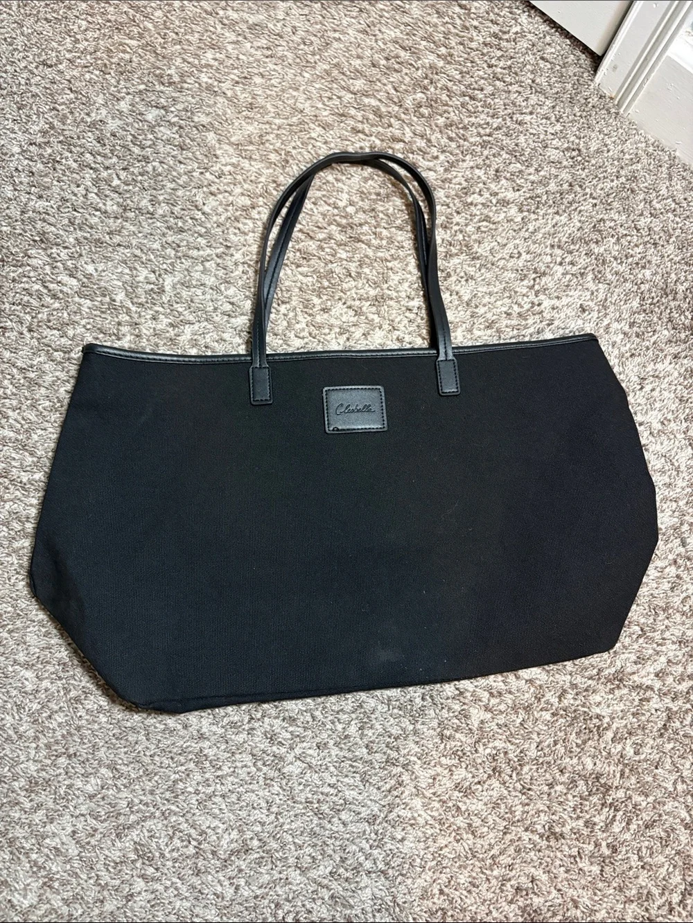 Cleobella Black Canvas Tote with Dark Brown Trim